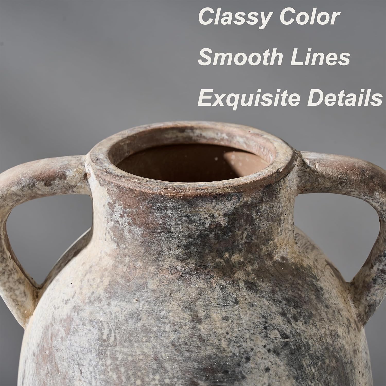 PORCER 984 Inch Ceramic Terracotta Vase with Handles - Gray