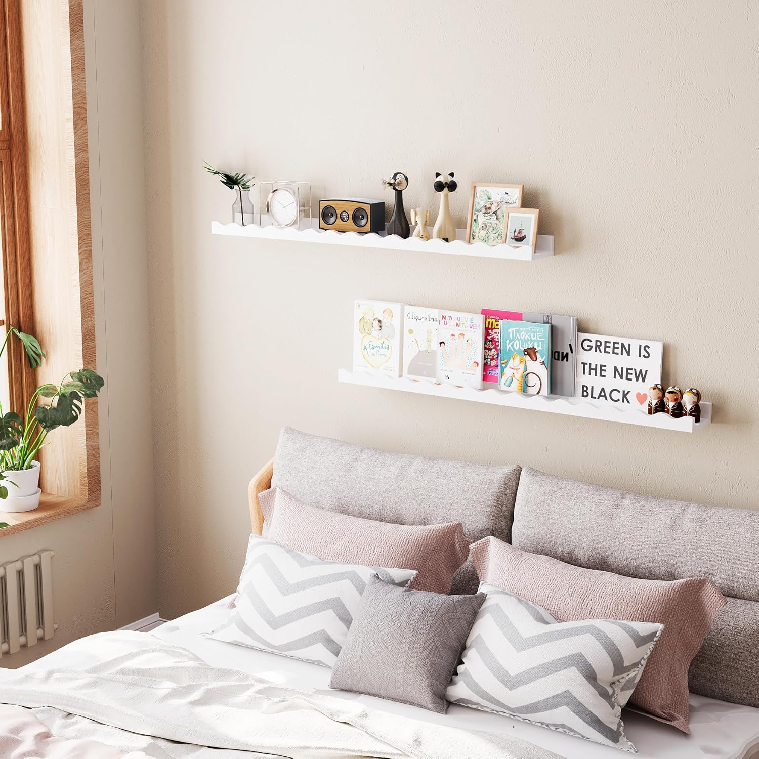 Solid Bamboo Floating Shelves Set of 2 White 48 Inch