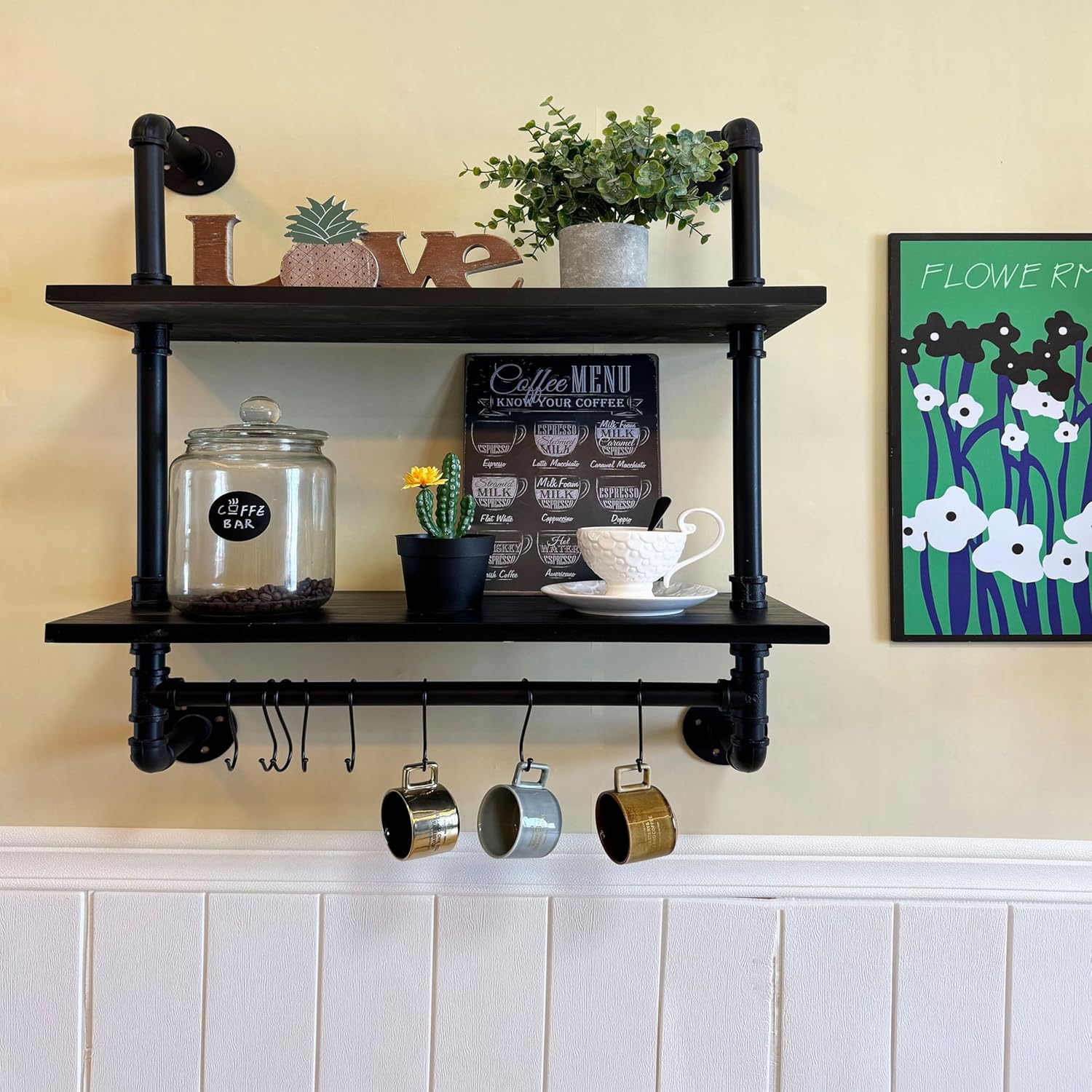 ROGMARS Industrial Pipe Bathroom Shelves with Towel Bar Hooks