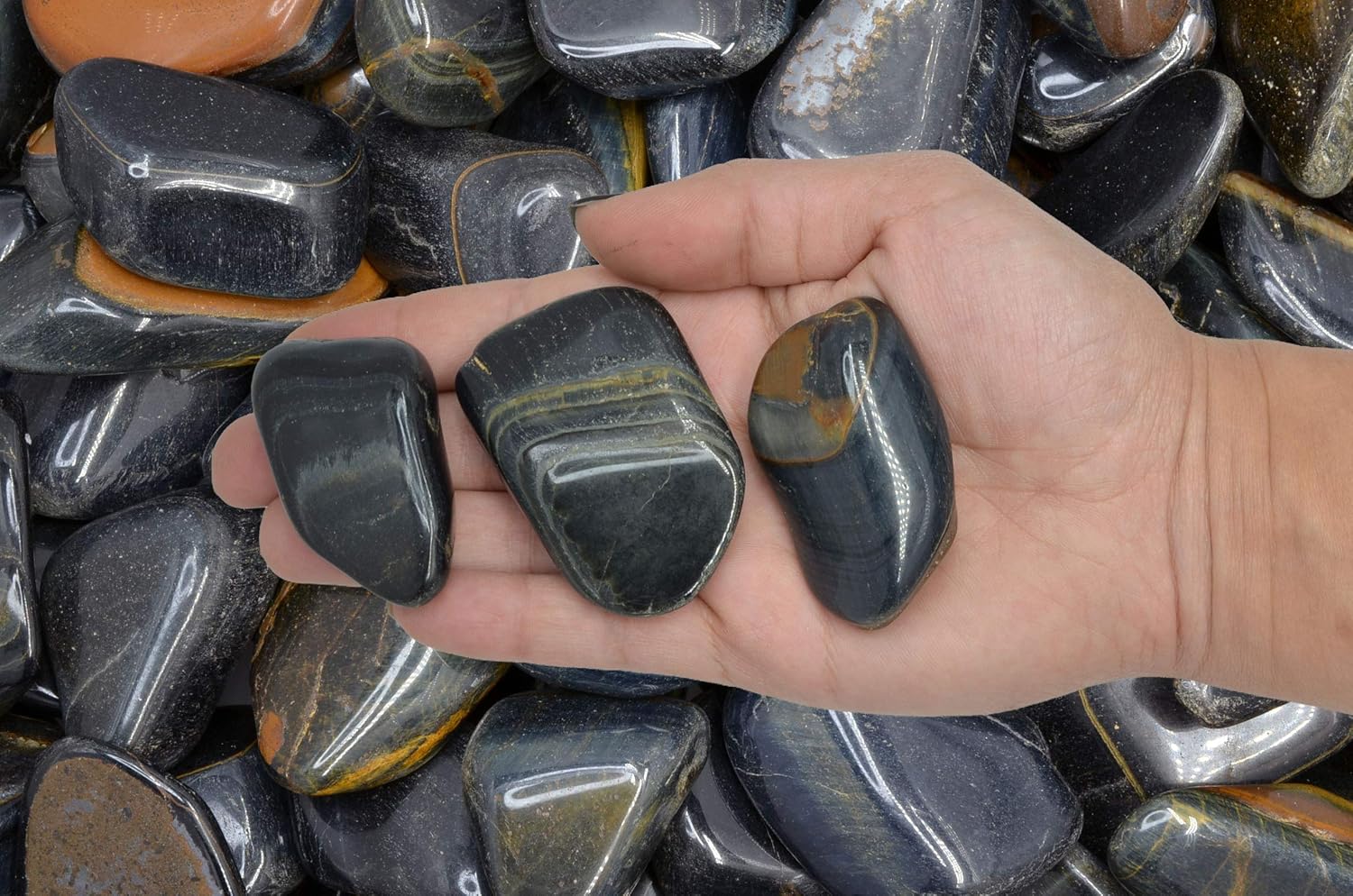 Fantasia Blue Tiger Eye Stones 12 lb Tumbled Size 9