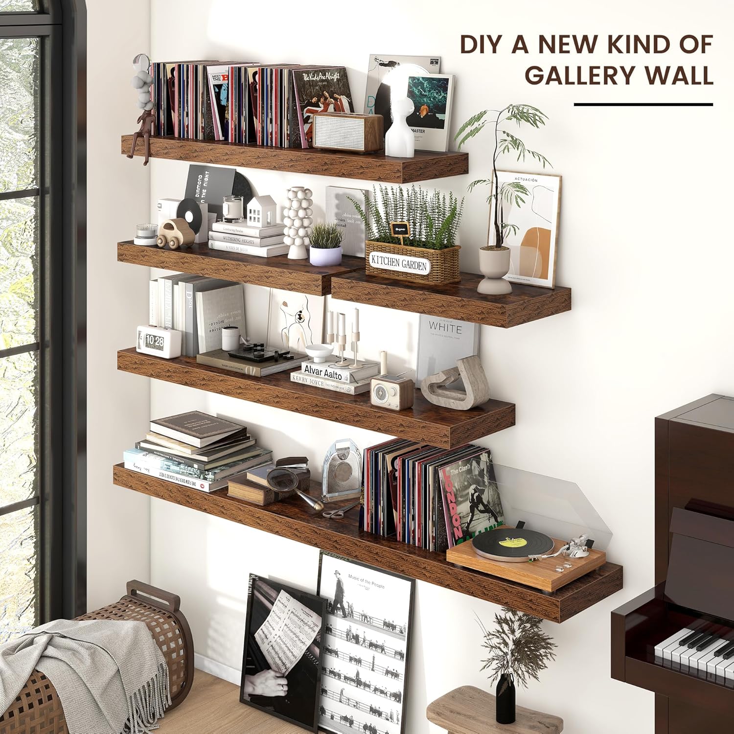Venusmiles Floating Shelves for Wall 24x12 Inch Brown
