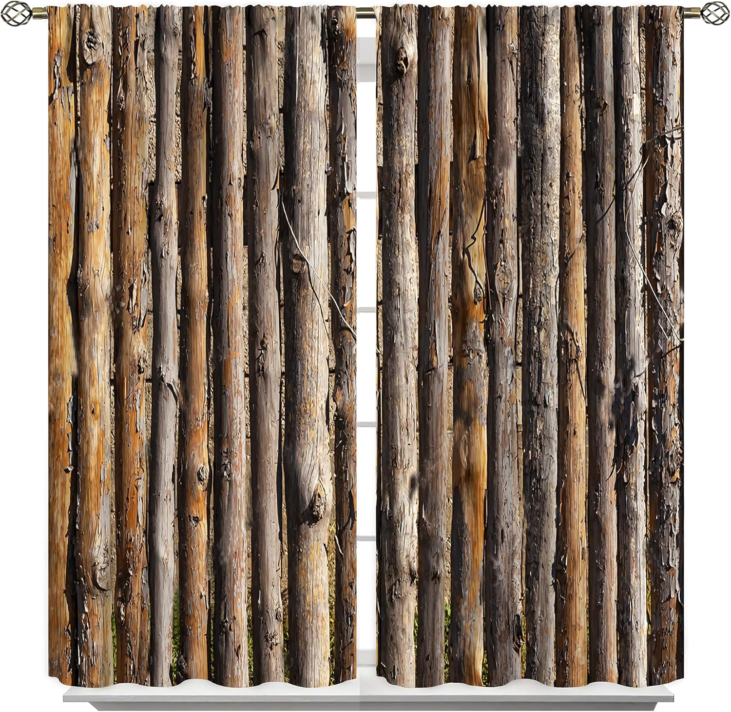 Rustic Wooden Barn Door Curtains - Room Darkening 42x63 Inch Panels