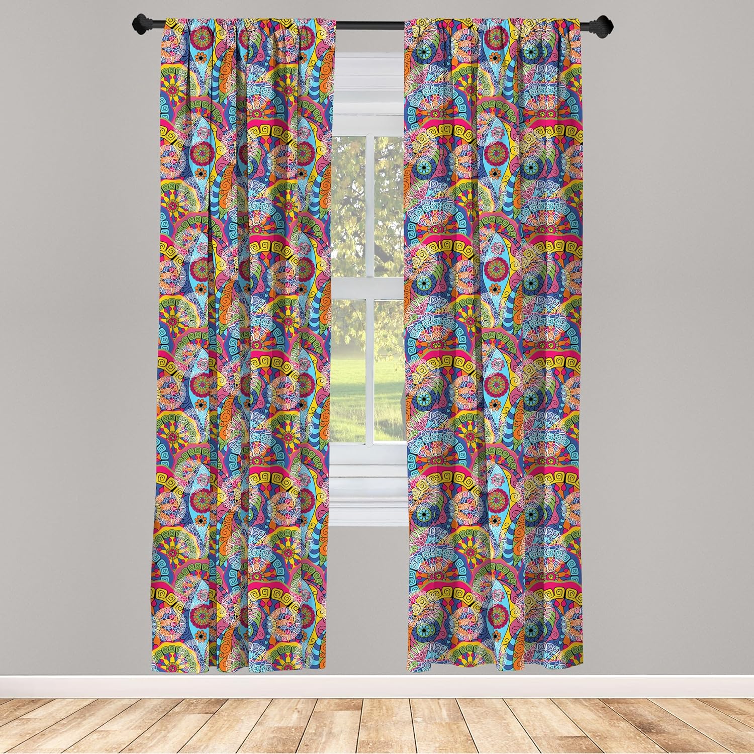 Ambesonne Floral Window Curtains 2-Panel Set Pink Blue