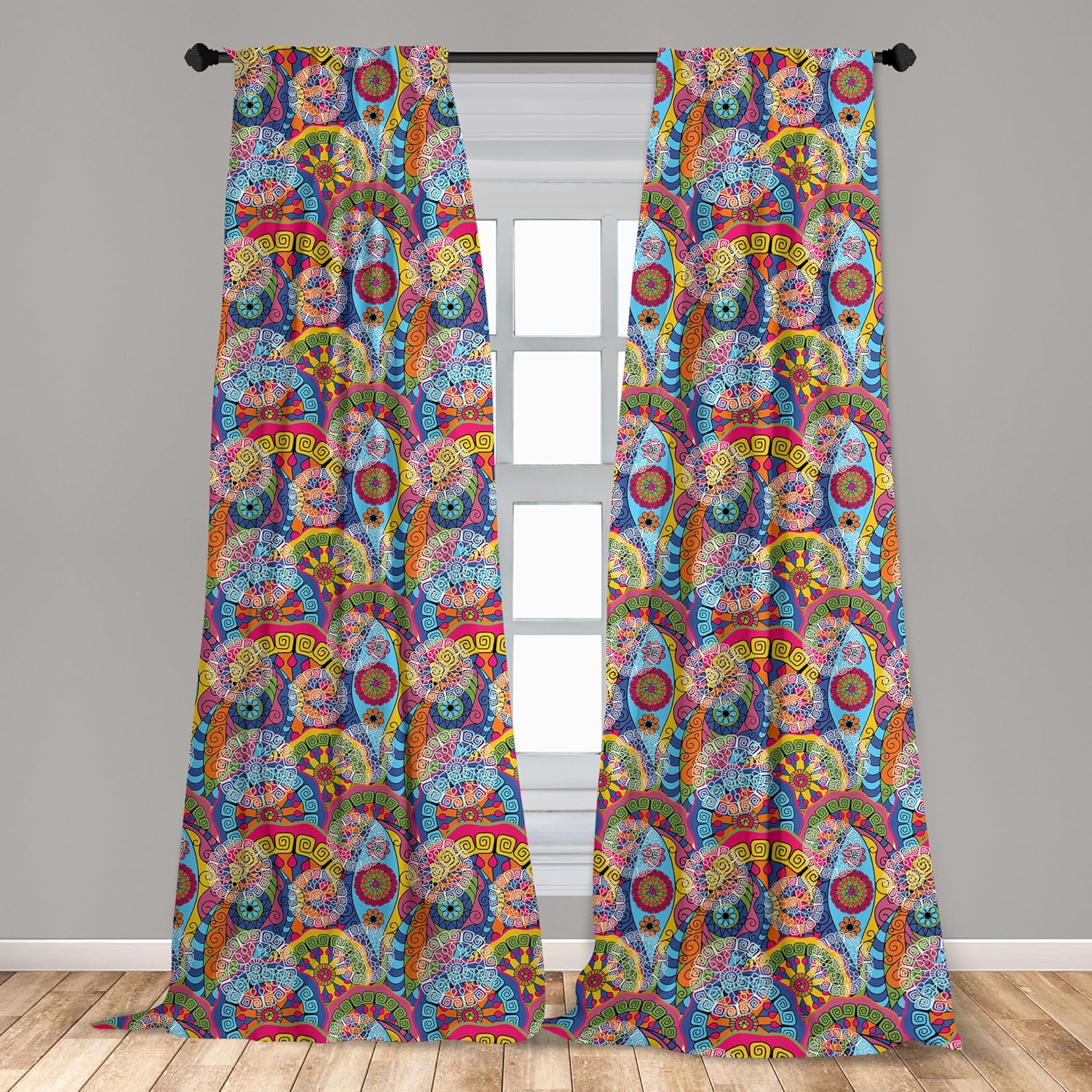 Ambesonne Floral Window Curtains 2-Panel Set Pink Blue